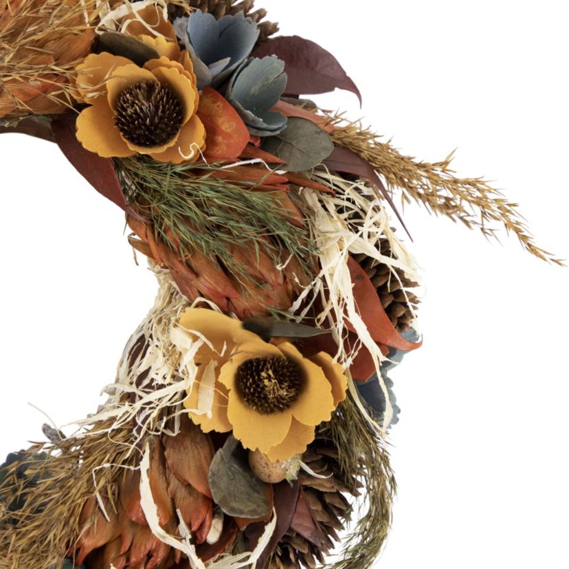 Sunflower and Straw Artificial Fall Harvest Wreath  12-Inch  Unlit