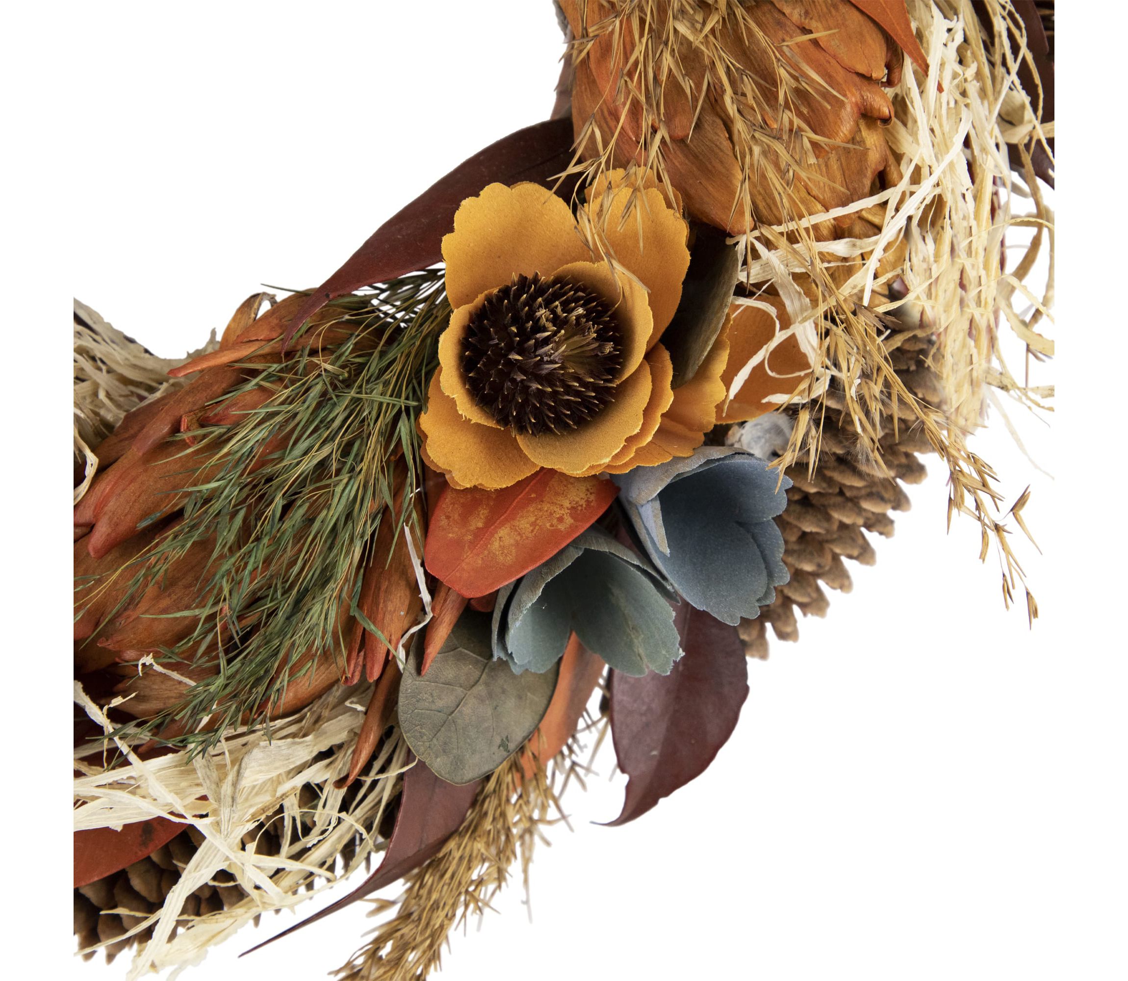 Sunflower and Straw Artificial Fall Harvest Wreath  12-Inch  Unlit