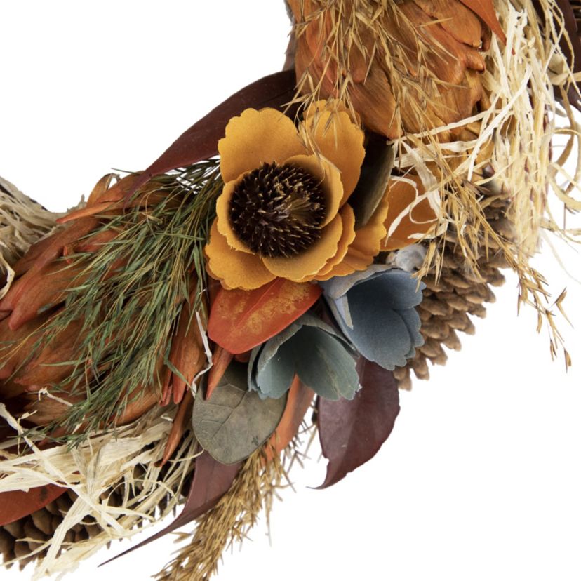 Sunflower and Straw Artificial Fall Harvest Wreath  12-Inch  Unlit