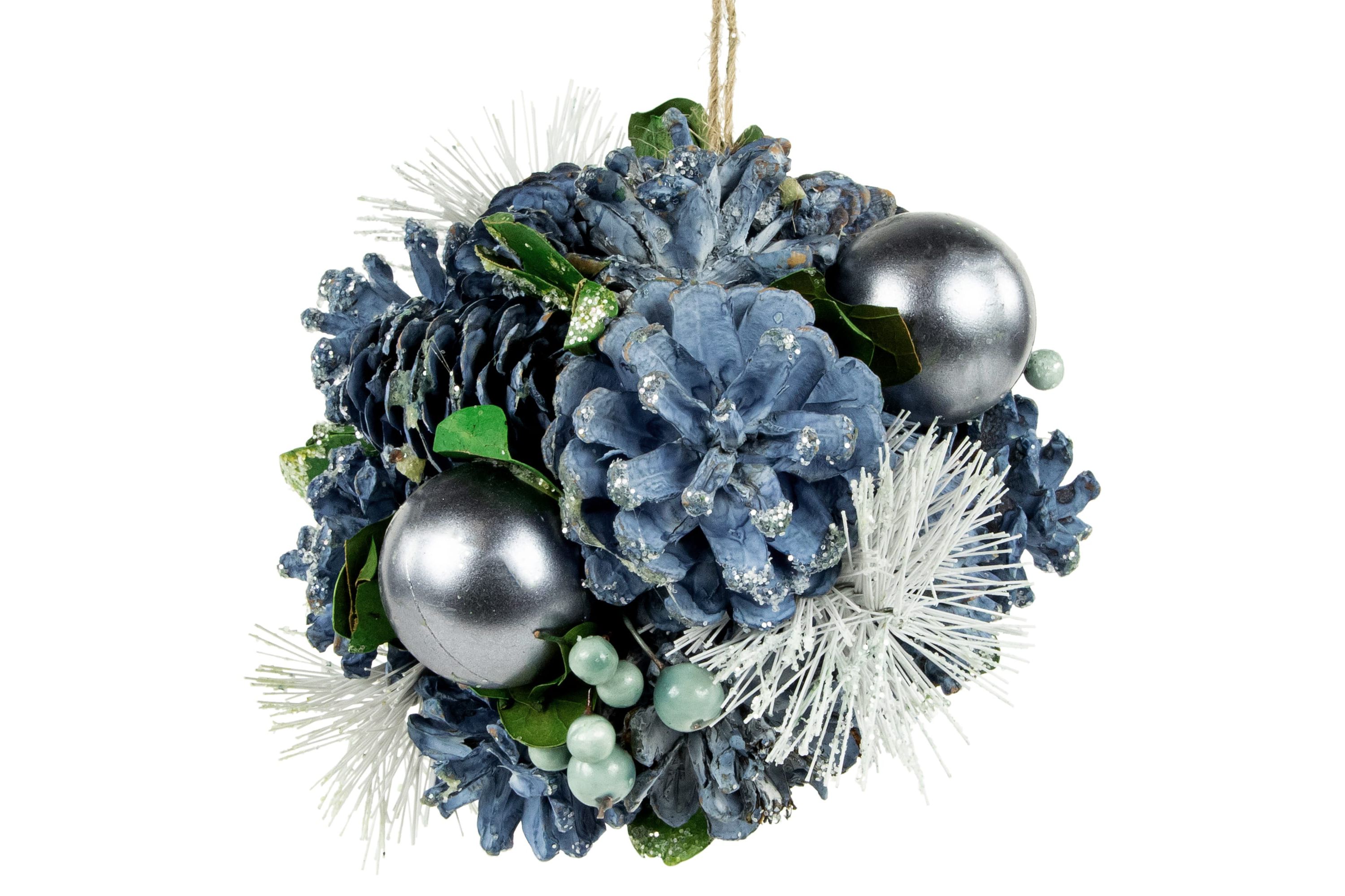 5.5inch Blue Pinecone and Pine Needle Christmas Ball Ornament