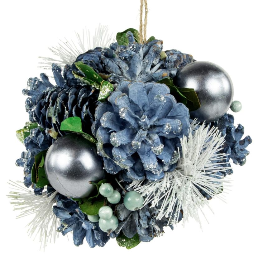 5.5inch Blue Pinecone and Pine Needle Christmas Ball Ornament