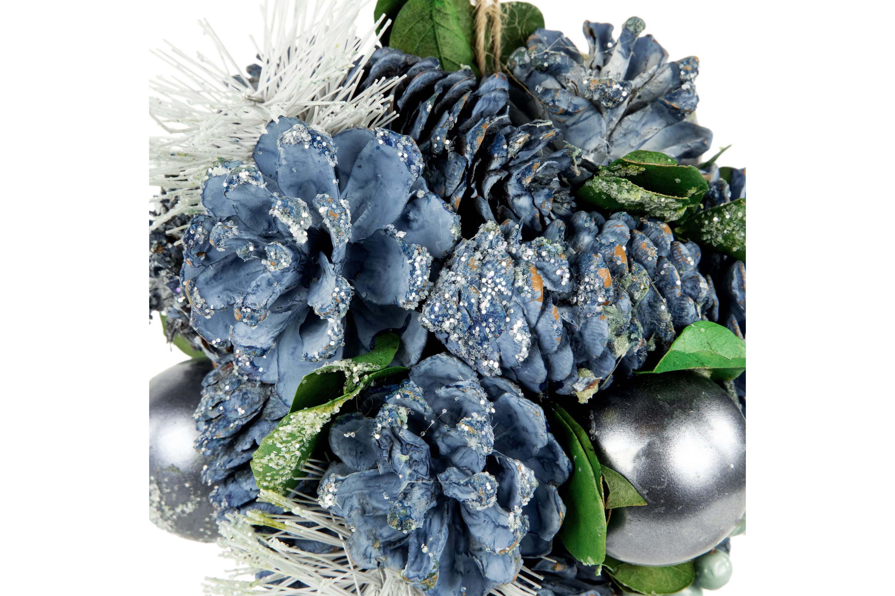 5.5inch Blue Pinecone and Pine Needle Christmas Ball Ornament