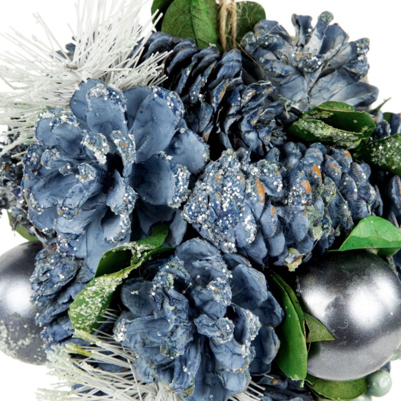 5.5inch Blue Pinecone and Pine Needle Christmas Ball Ornament