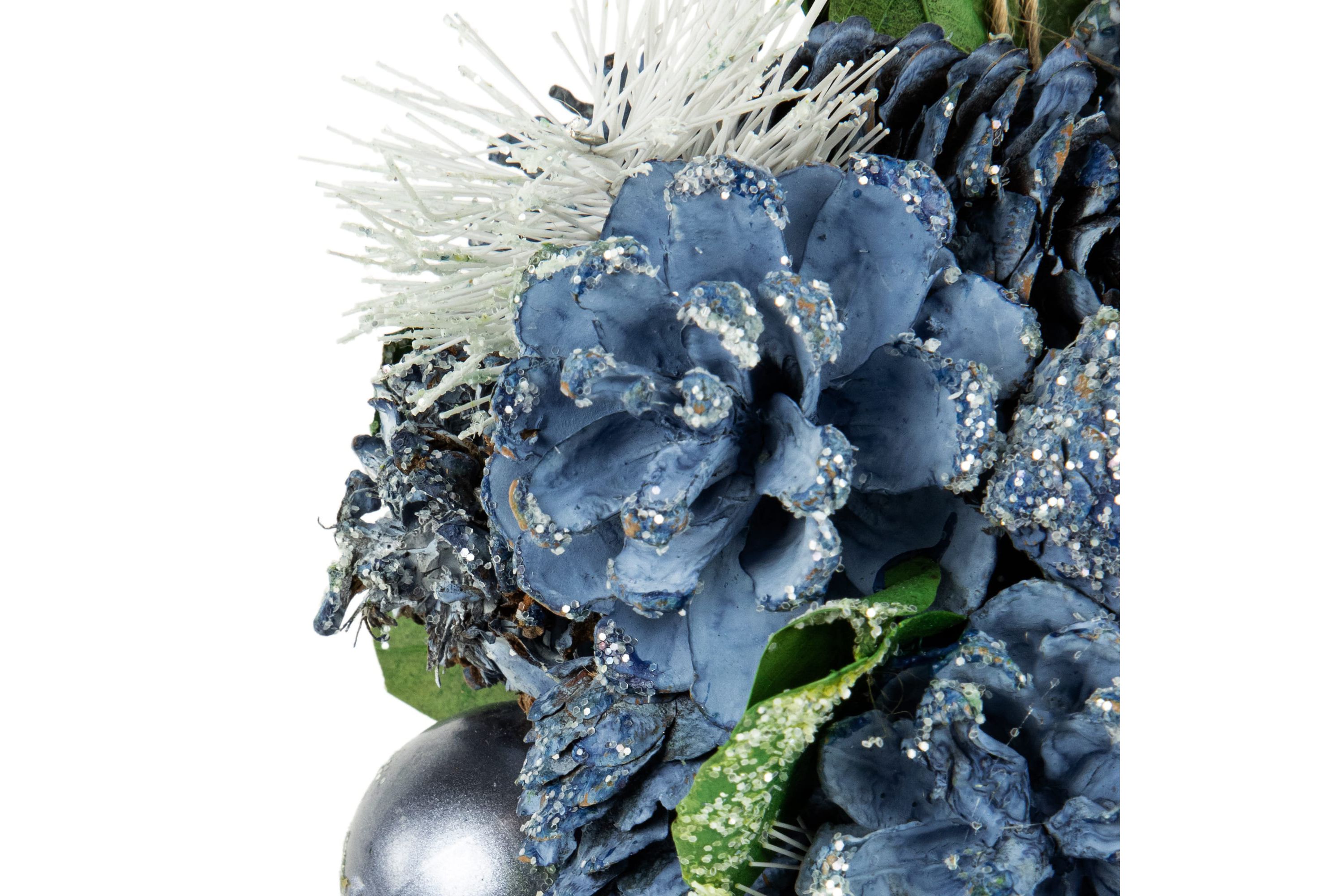 5.5inch Blue Pinecone and Pine Needle Christmas Ball Ornament