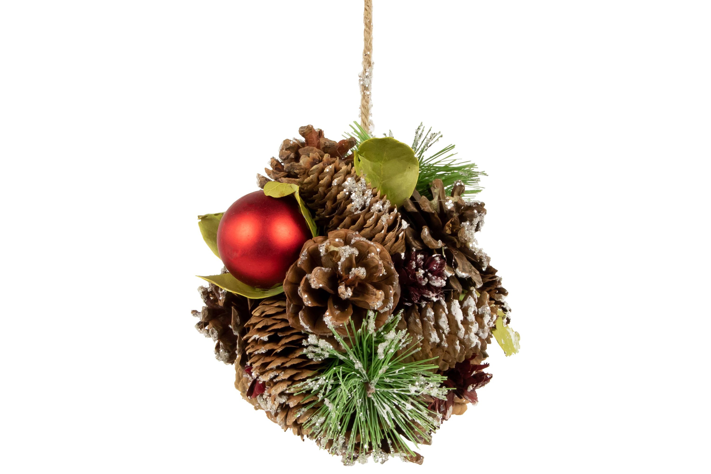 5.5inch Red Ornament Pinecone and Mixed Foliage Hanging Christmas Ball Ornament