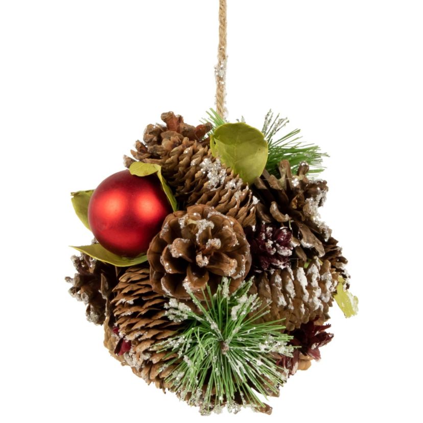 5.5inch Red Ornament Pinecone and Mixed Foliage Hanging Christmas Ball Ornament