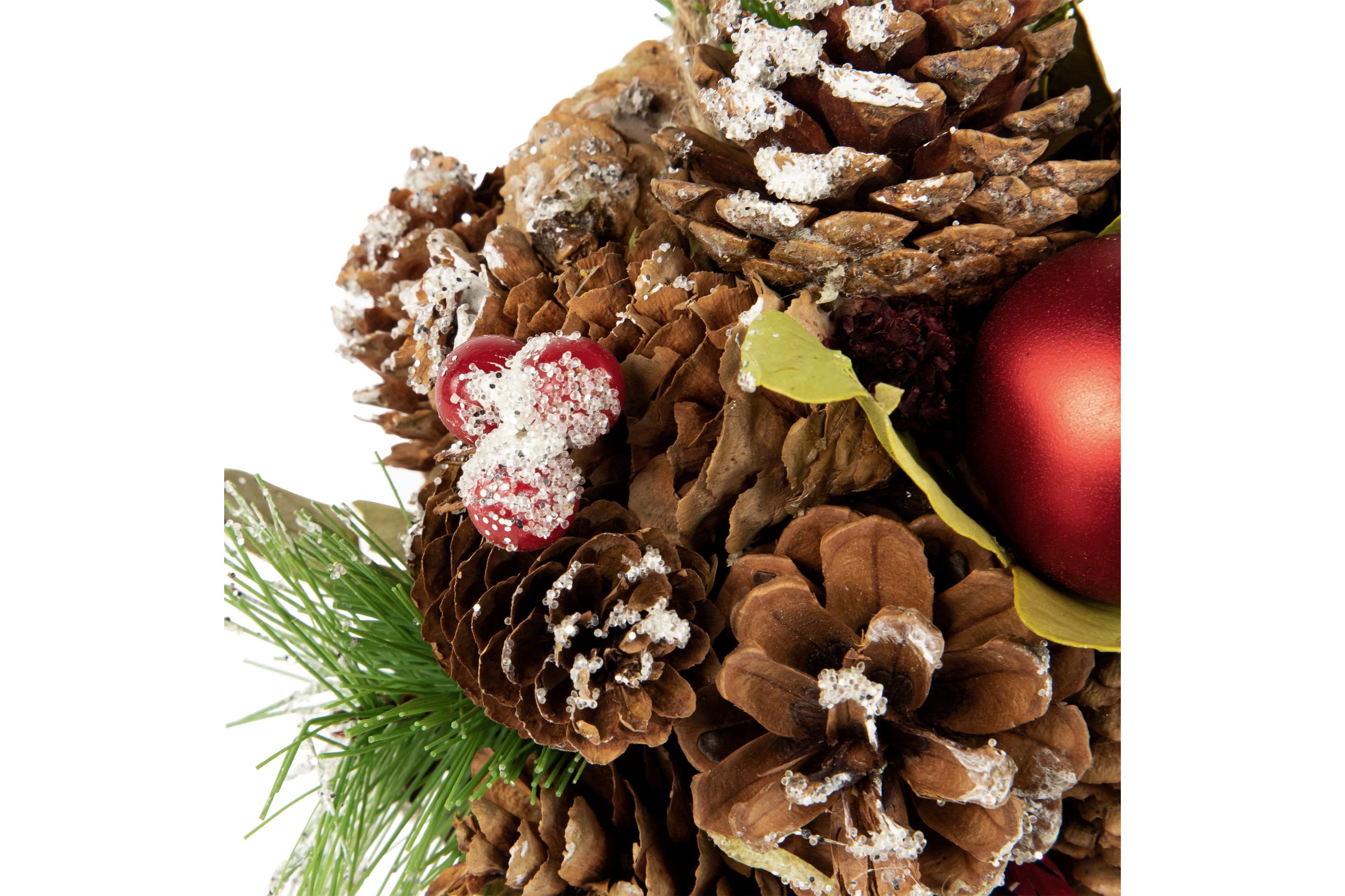 5.5inch Red Ornament Pinecone and Mixed Foliage Hanging Christmas Ball Ornament