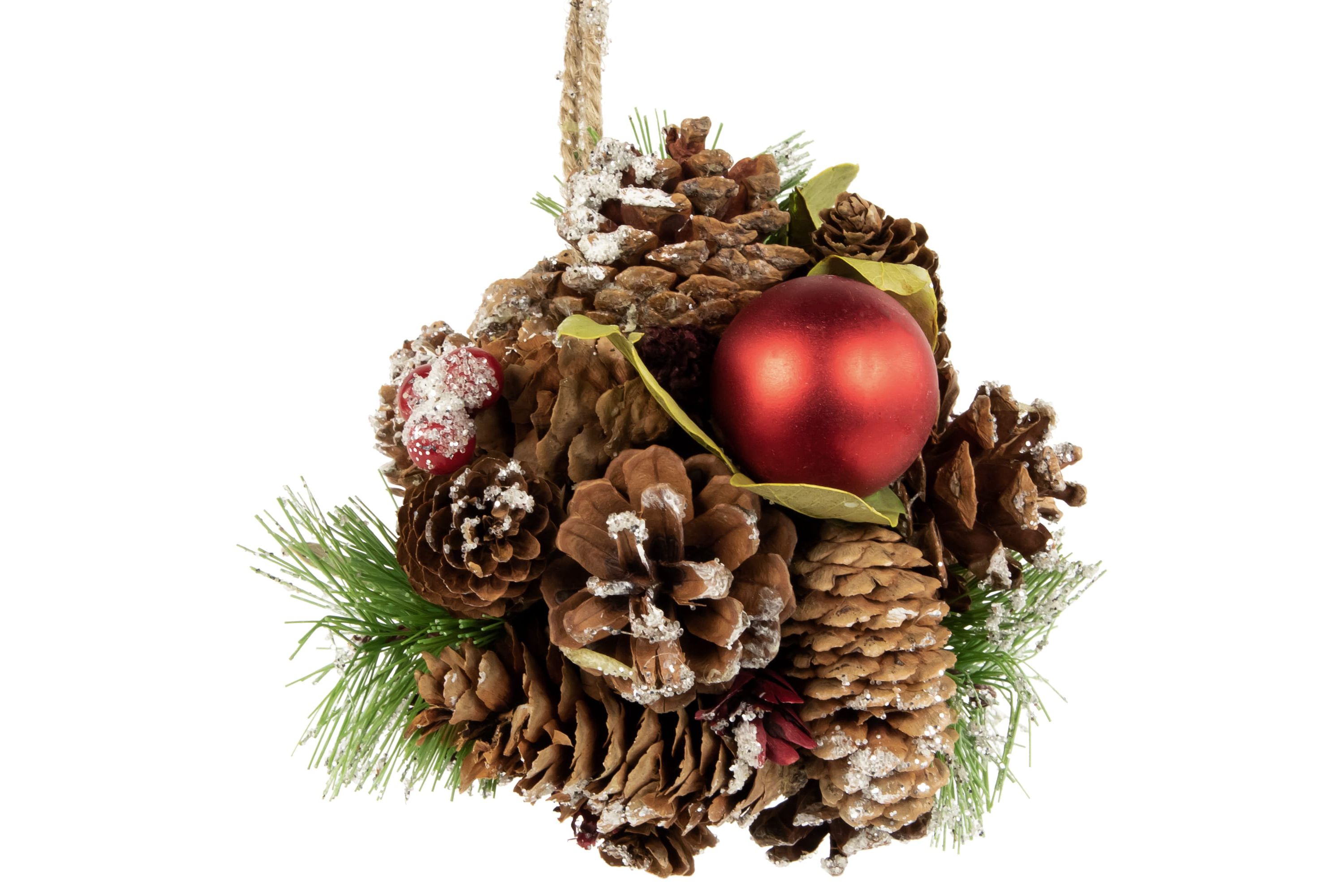 5.5inch Red Ornament Pinecone and Mixed Foliage Hanging Christmas Ball Ornament