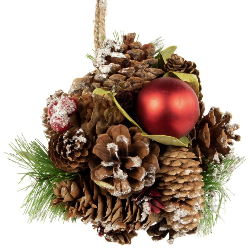 5.5inch Red Ornament Pinecone and Mixed Foliage Hanging Christmas Ball Ornament