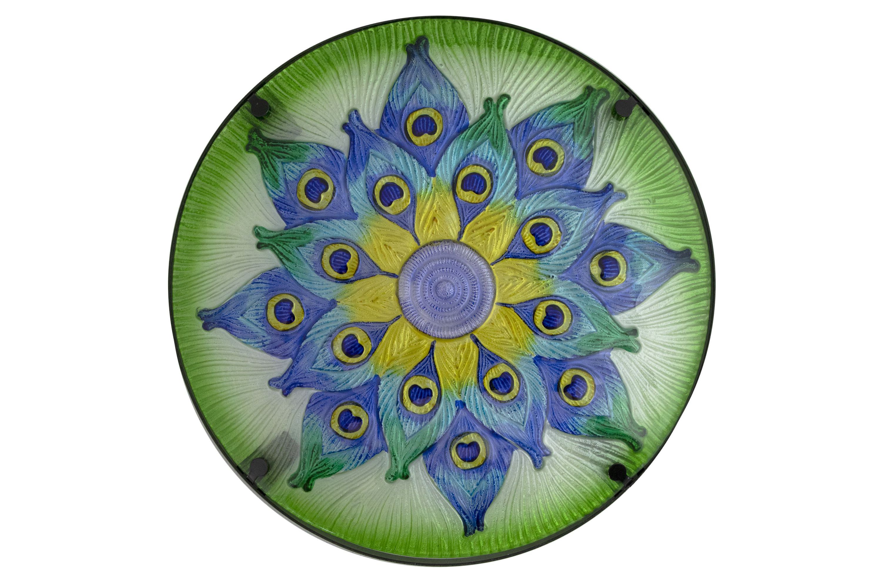 19" Green and Blue Peacock Flower Tail Glass Patio Side Table