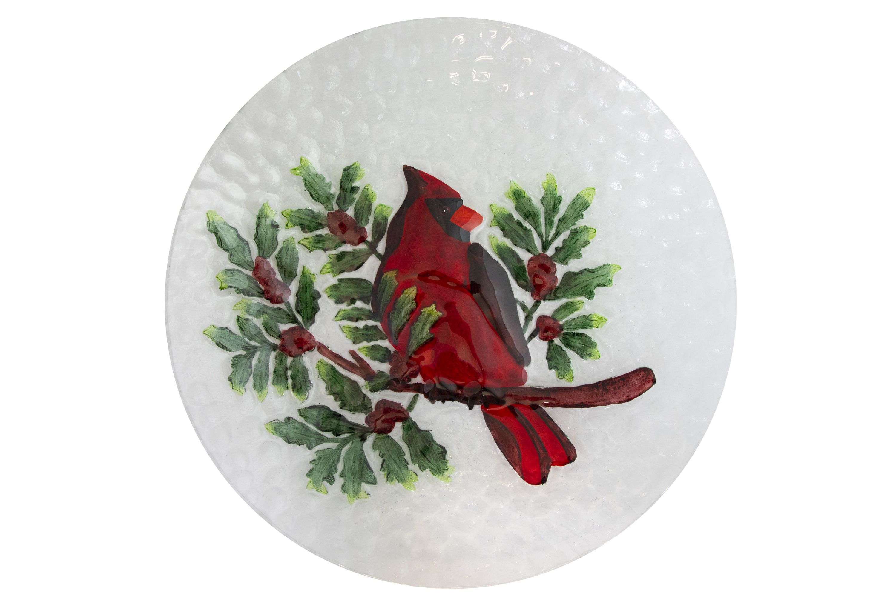 21" Red Cardinal and Pine Cone Glass Bird Bath with Stand