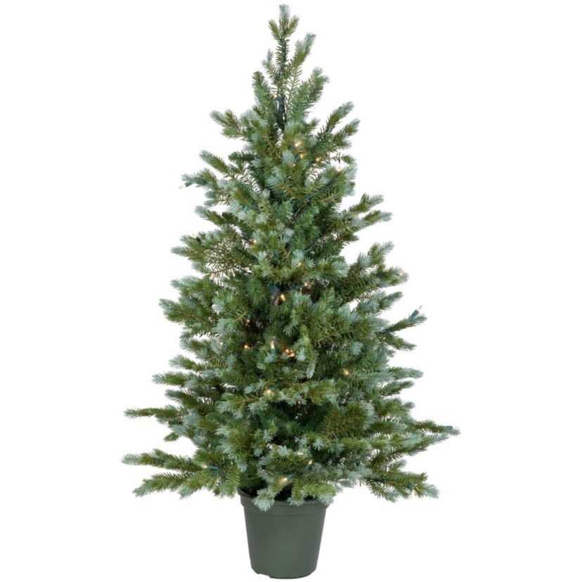 4 Potted Blue Spruce Artificial Christmas Tree  Clear Lights