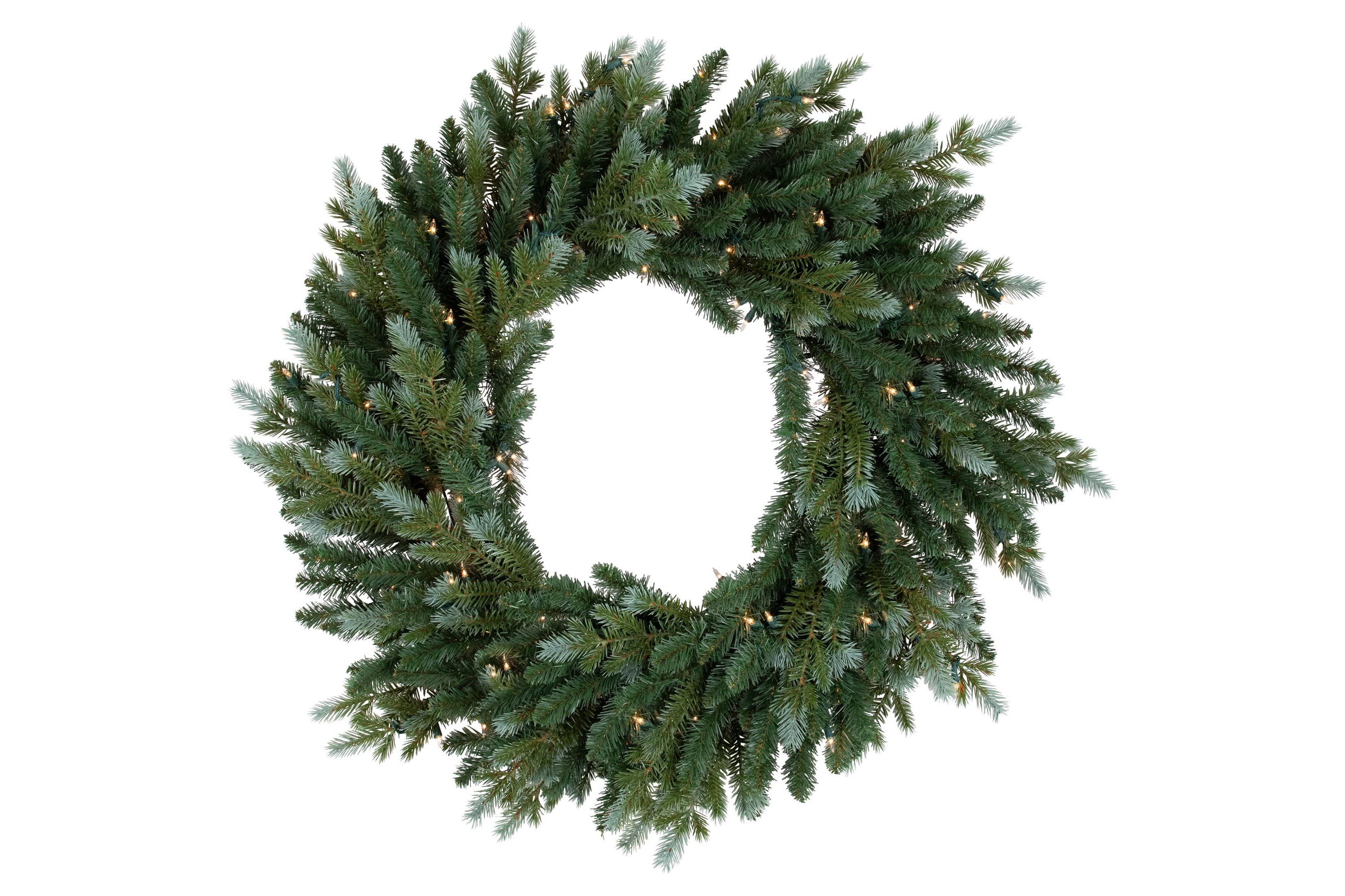 Pre-Lit Blue Spruce Artificial Christmas Wreath  24-Inch  Clear Lights