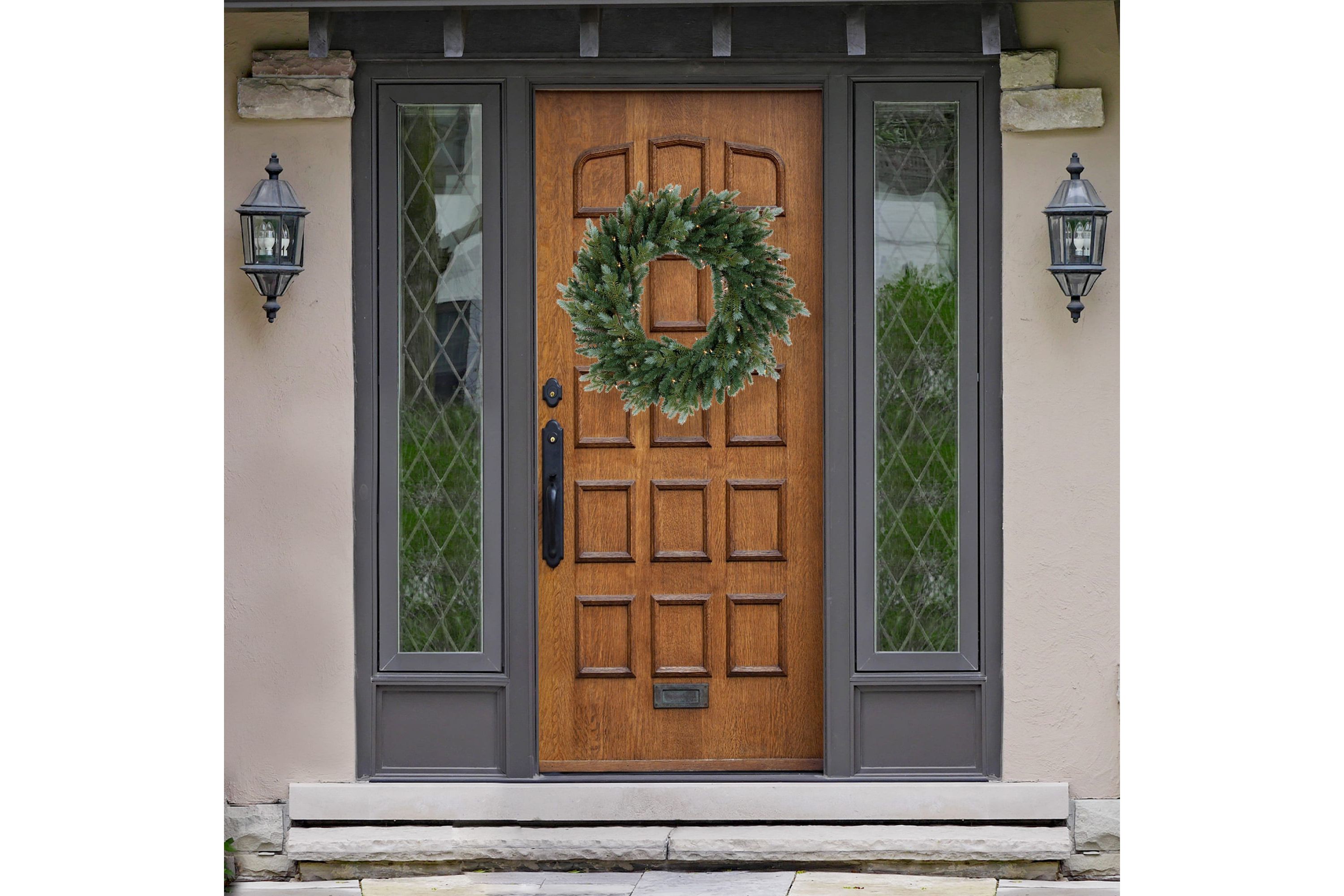 Pre-Lit Blue Spruce Artificial Christmas Wreath  24-Inch  Clear Lights