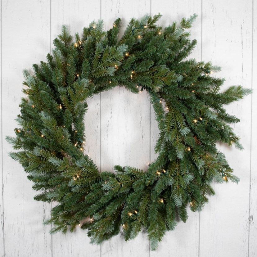 Pre-Lit Blue Spruce Artificial Christmas Wreath  24-Inch  Clear Lights