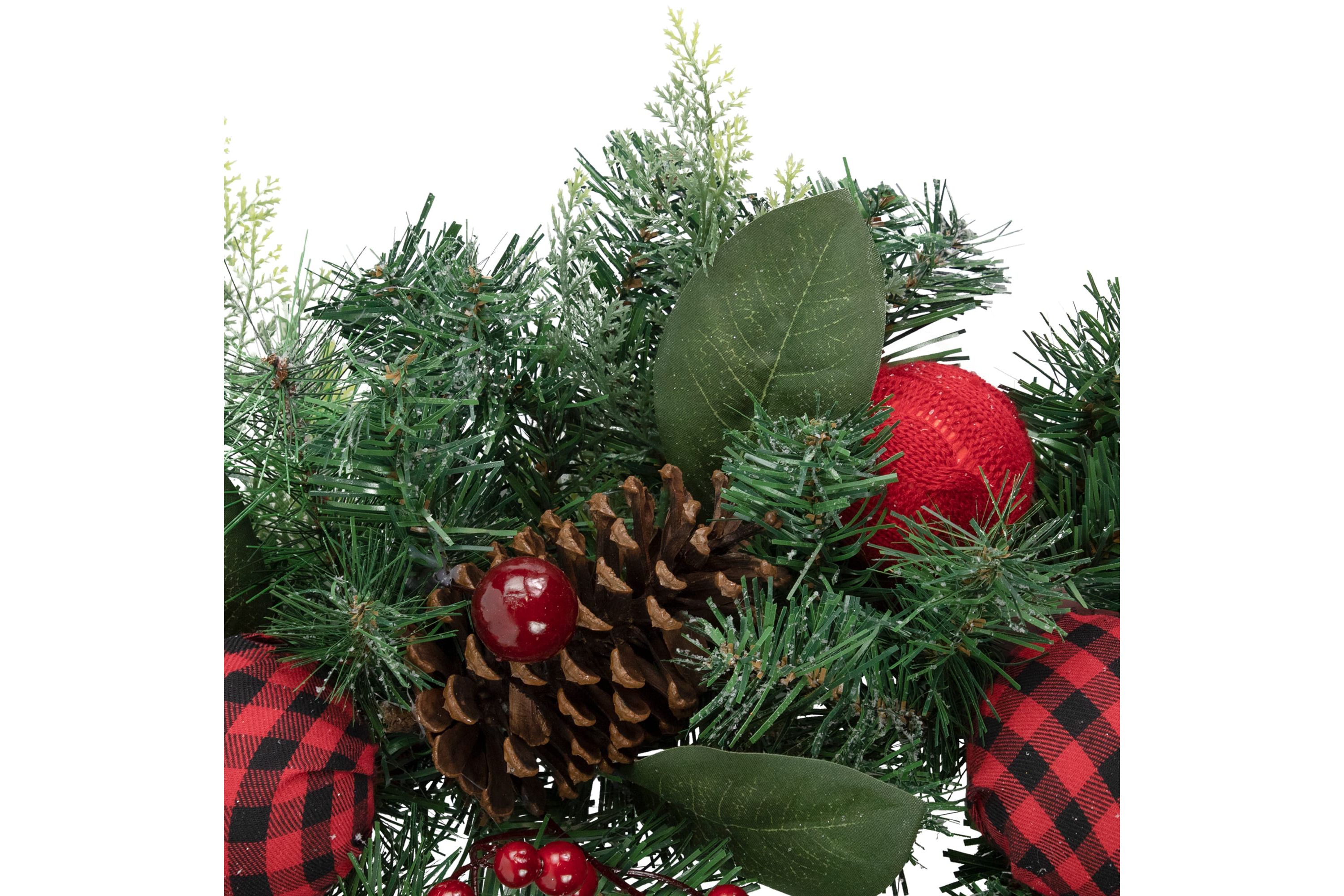 Pine Artificial Christmas Wreath with Bows and Plaid Ornaments - 24" - Unlit