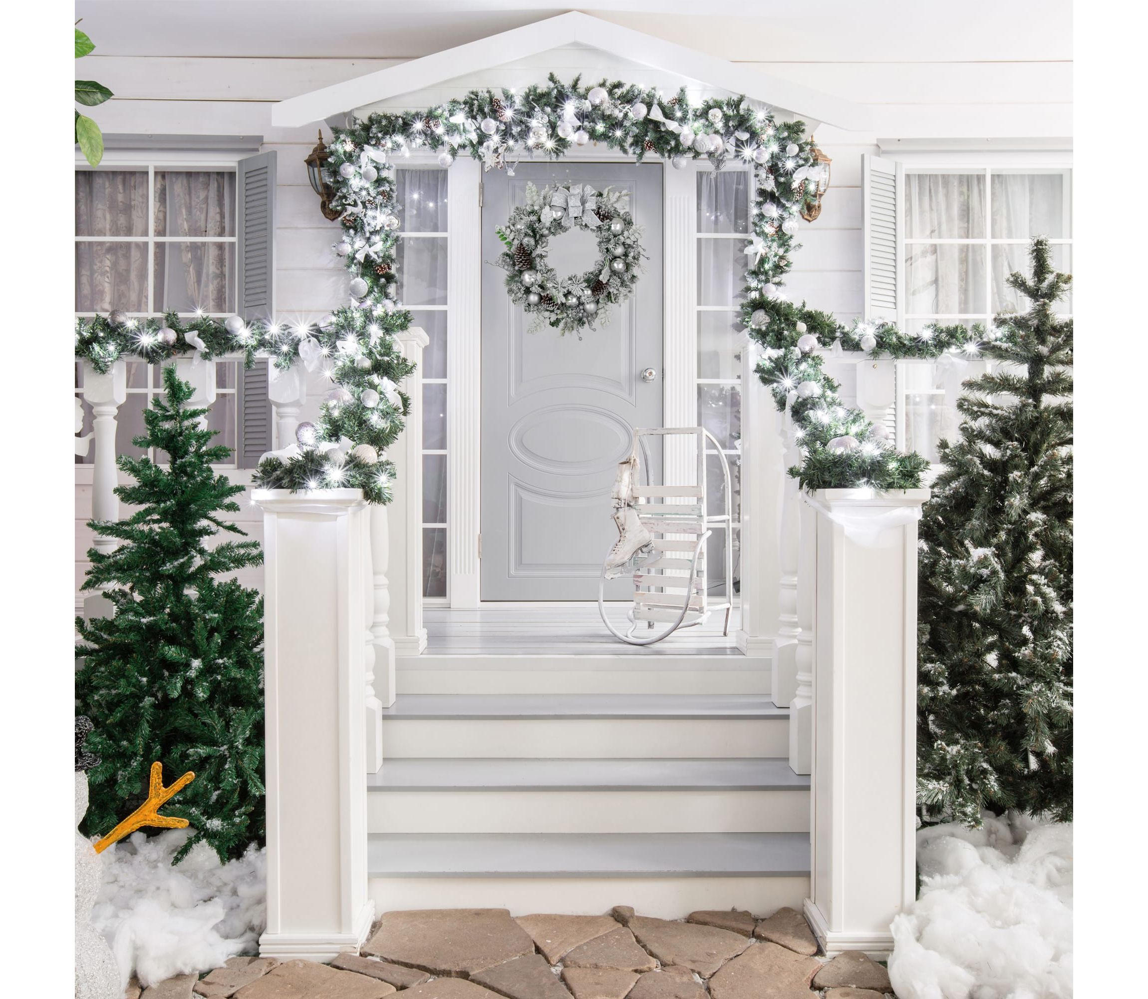 Glitter and Frosted Foliage Artificial Christmas Wreath with Bow  30-Inch  Unlit