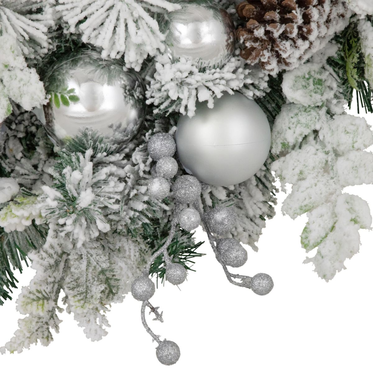 Glitter and Frosted Foliage Artificial Christmas Wreath with Bow 30-Inch Unlit