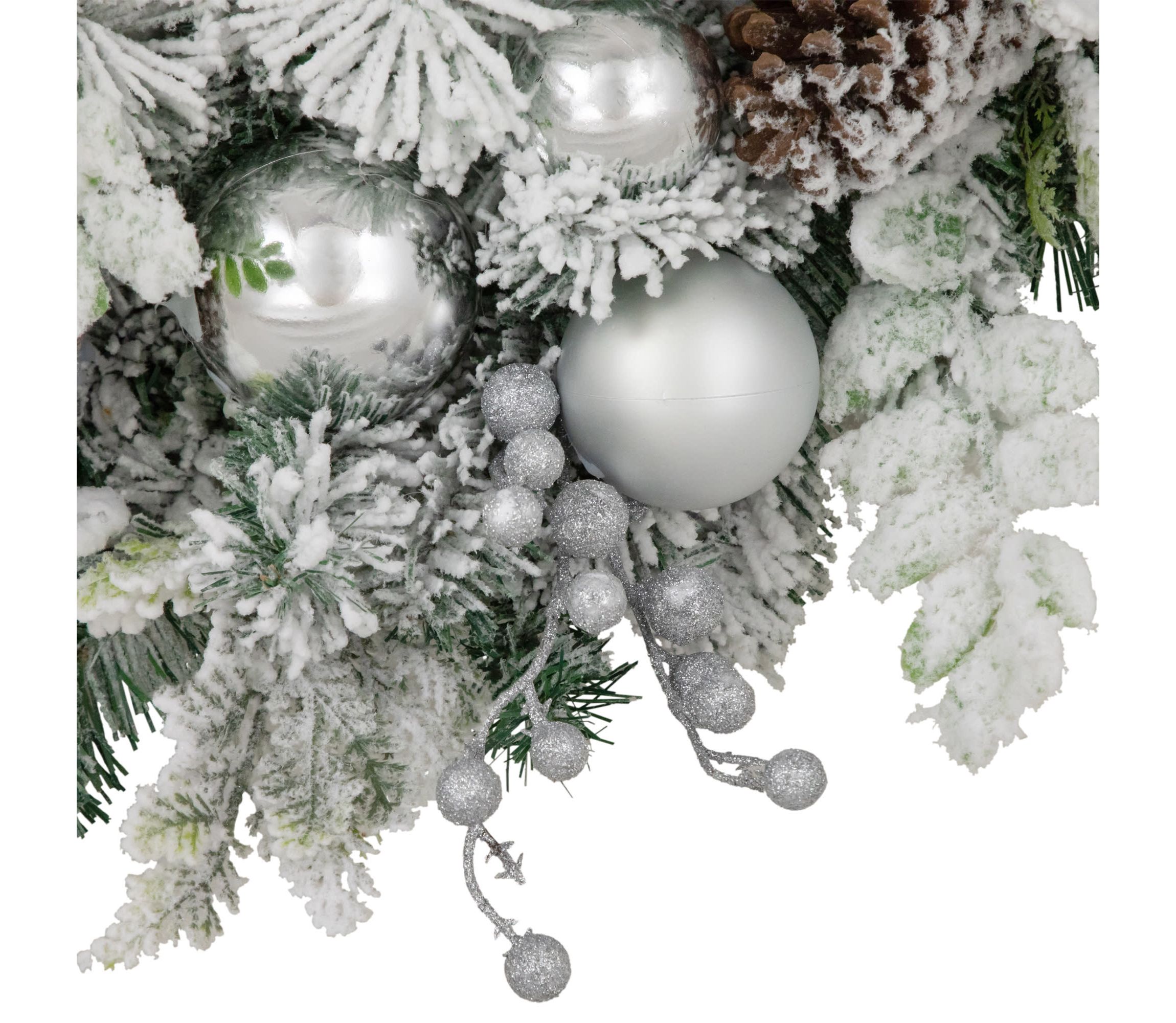 Glitter and Frosted Foliage Artificial Christmas Wreath with Bow  30-Inch  Unlit