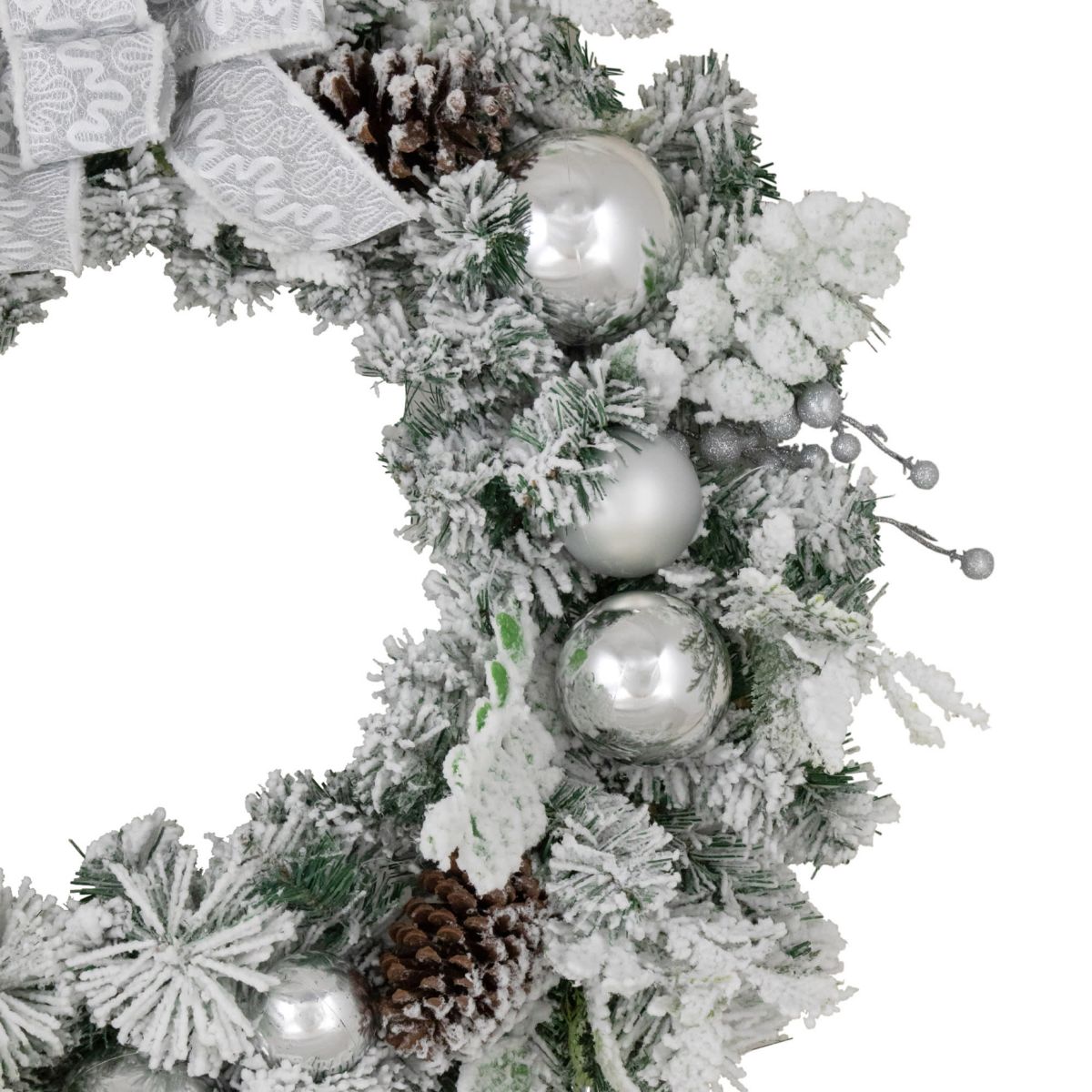 Glitter and Frosted Foliage Artificial Christmas Wreath with Bow 30-Inch Unlit