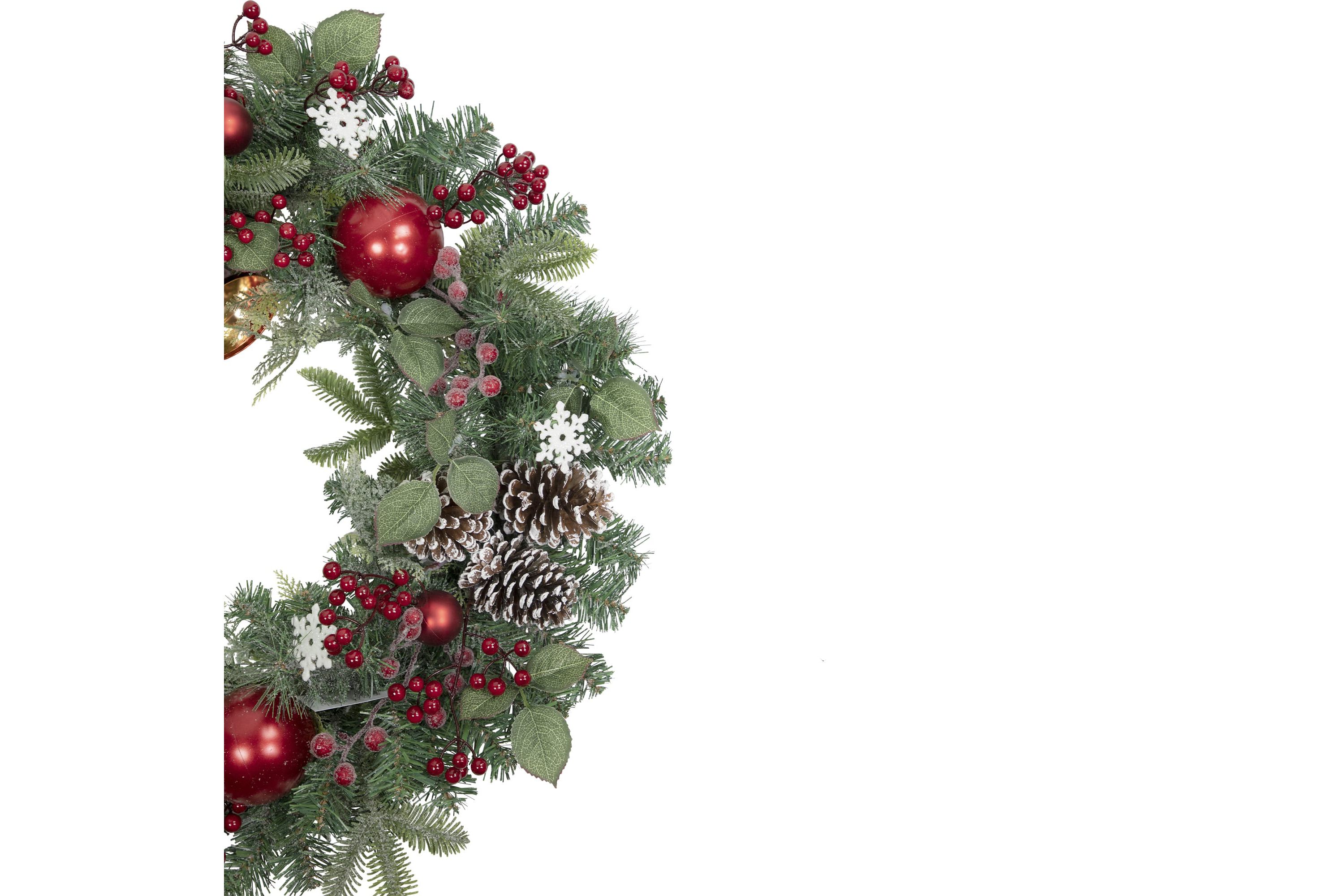 Red Bells and Mixed Foliage Artificial Christmas Wreath  30-Inch  Unlit