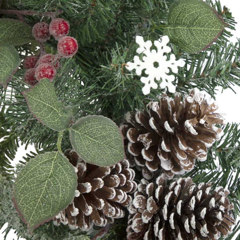 Red Bells and Mixed Foliage Artificial Christmas Wreath  30-Inch  Unlit