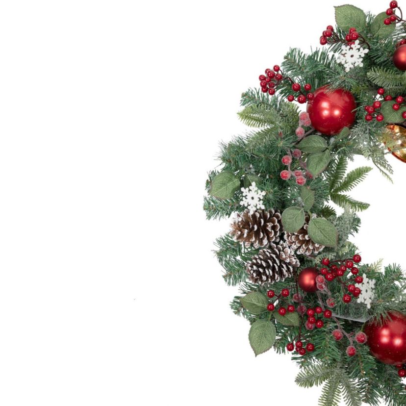 Red Bells and Mixed Foliage Artificial Christmas Wreath  30-Inch  Unlit