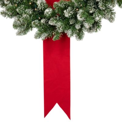 Set of 3 Pre-Lit B/O Flocked Wreaths on Red Ribbon Christmas Decoration 6.5ft