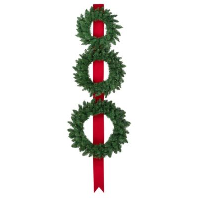 Northlight Set of 3 Pre-Lit Battery Operated Wreaths on Red Ribbon ...