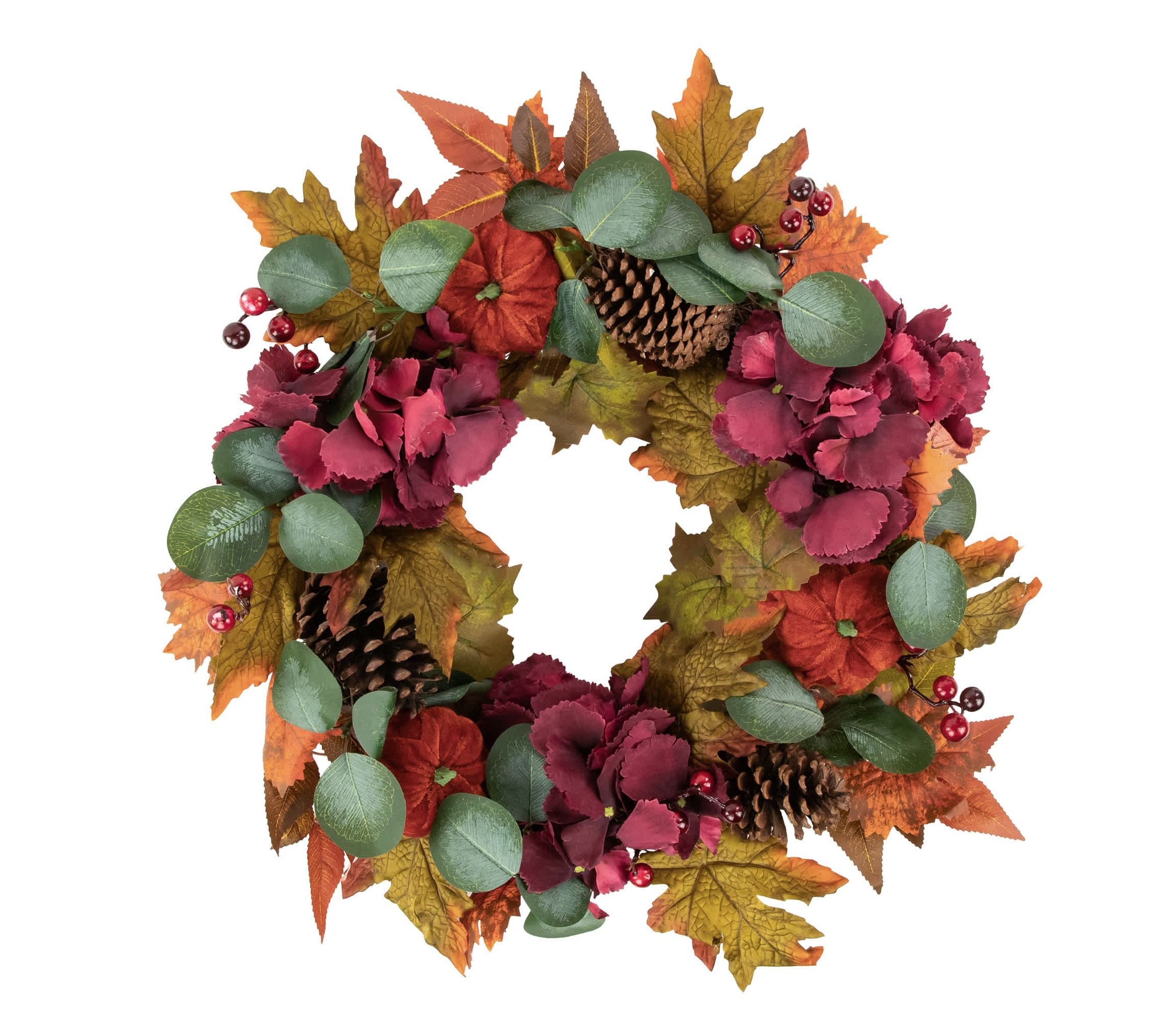 Fall Harvest Artificial Floral and Pinecone Wreath - 22" - Orange and Burgundy