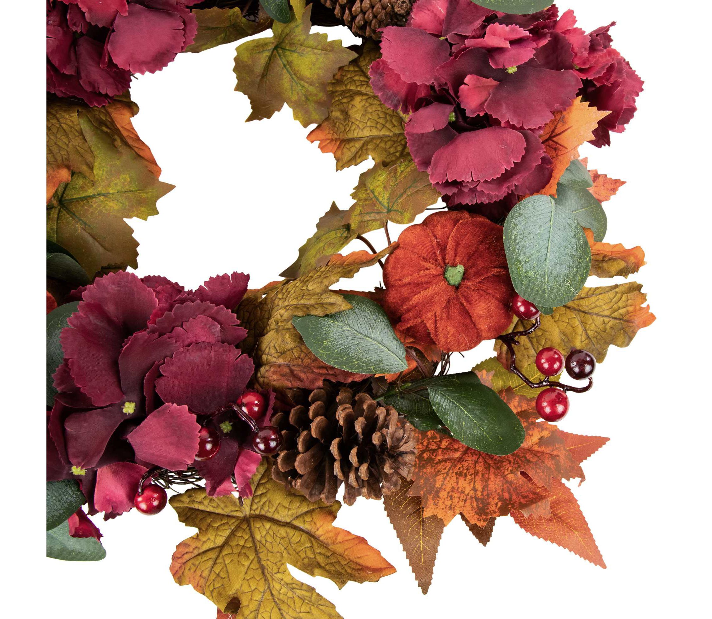 Fall Harvest Artificial Floral and Pinecone Wreath - 22" - Orange and Burgundy