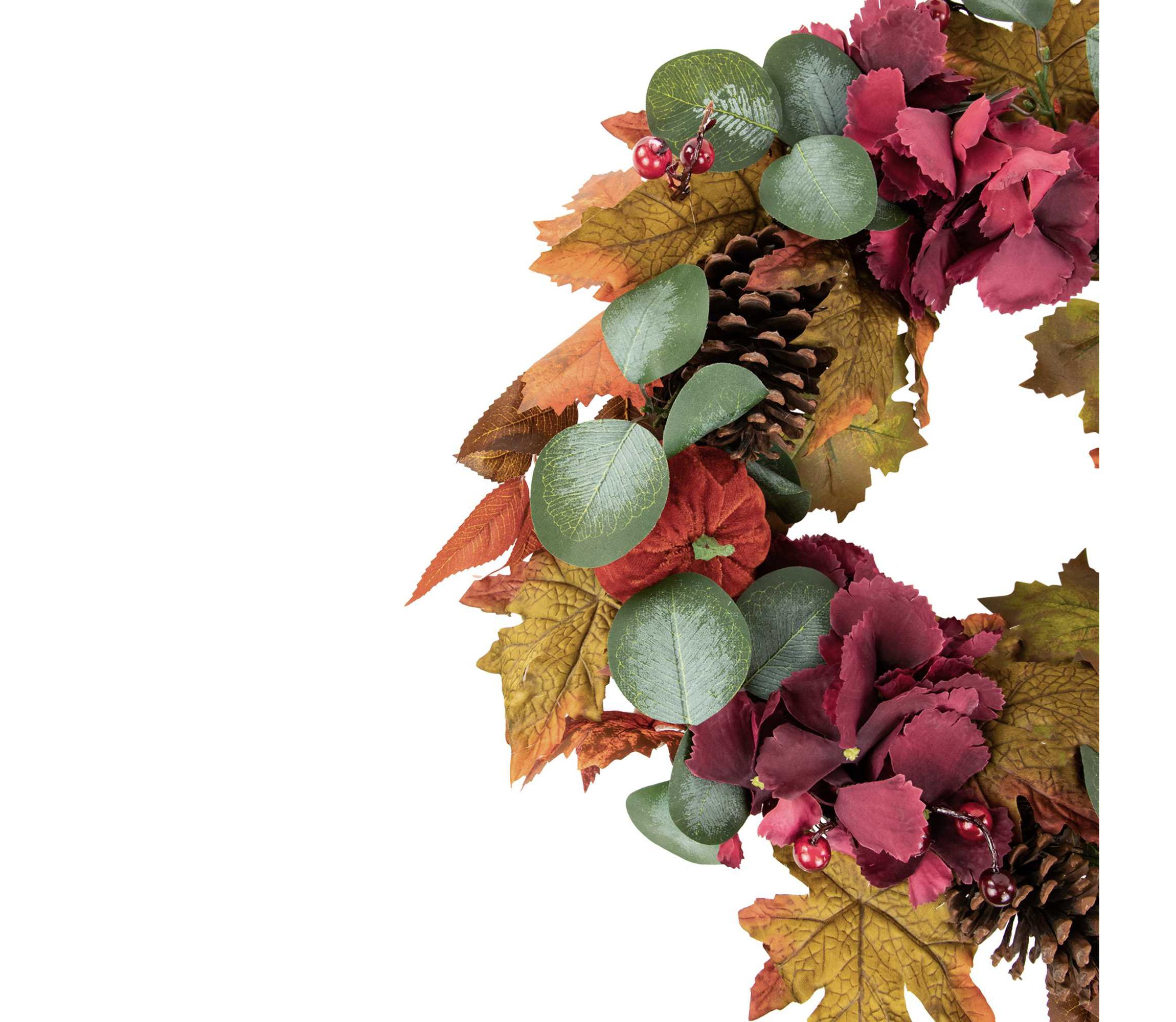 Fall Harvest Artificial Floral and Pinecone Wreath - 22" - Orange and Burgundy