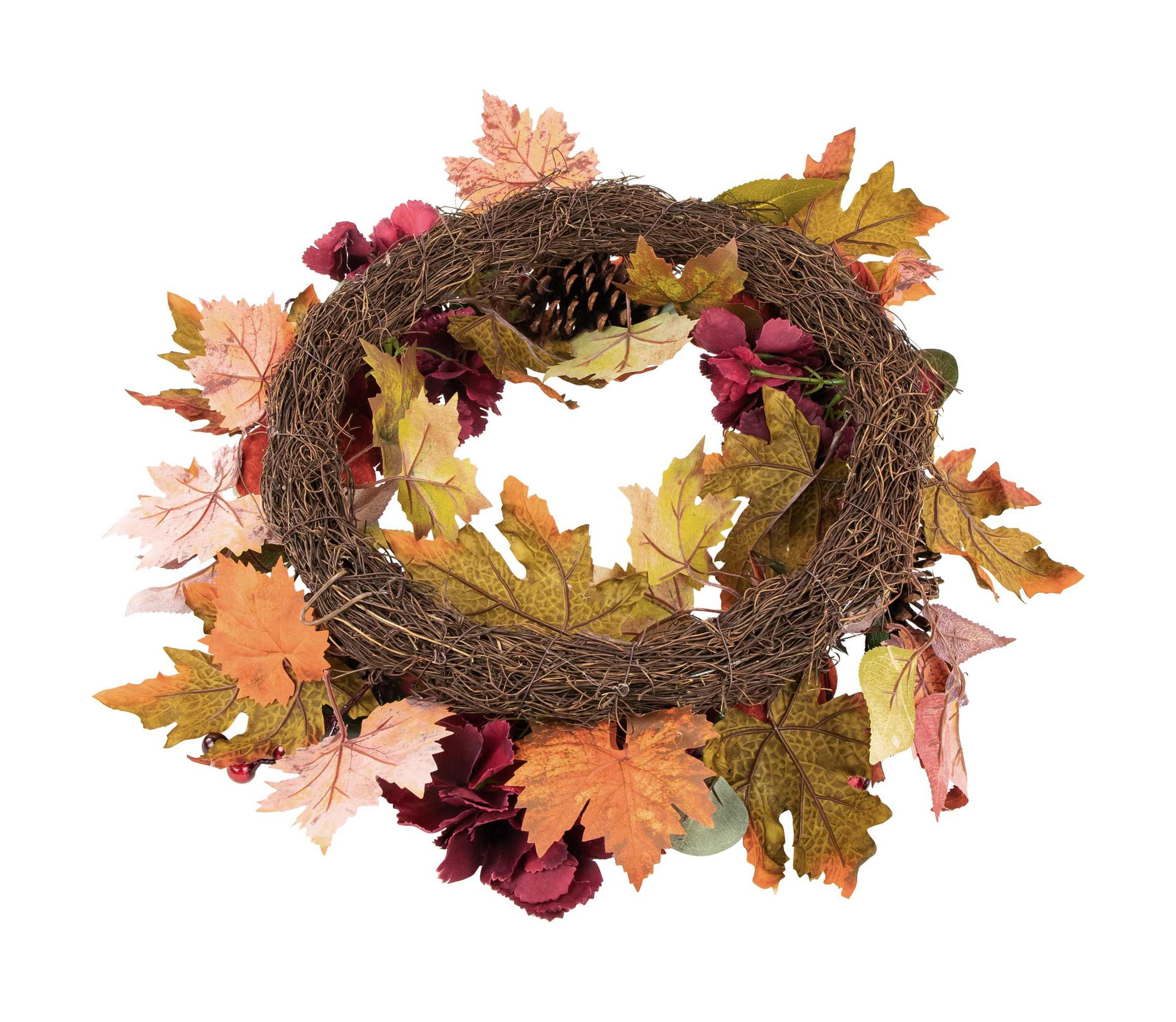 Fall Harvest Artificial Floral and Pinecone Wreath - 22" - Orange and Burgundy