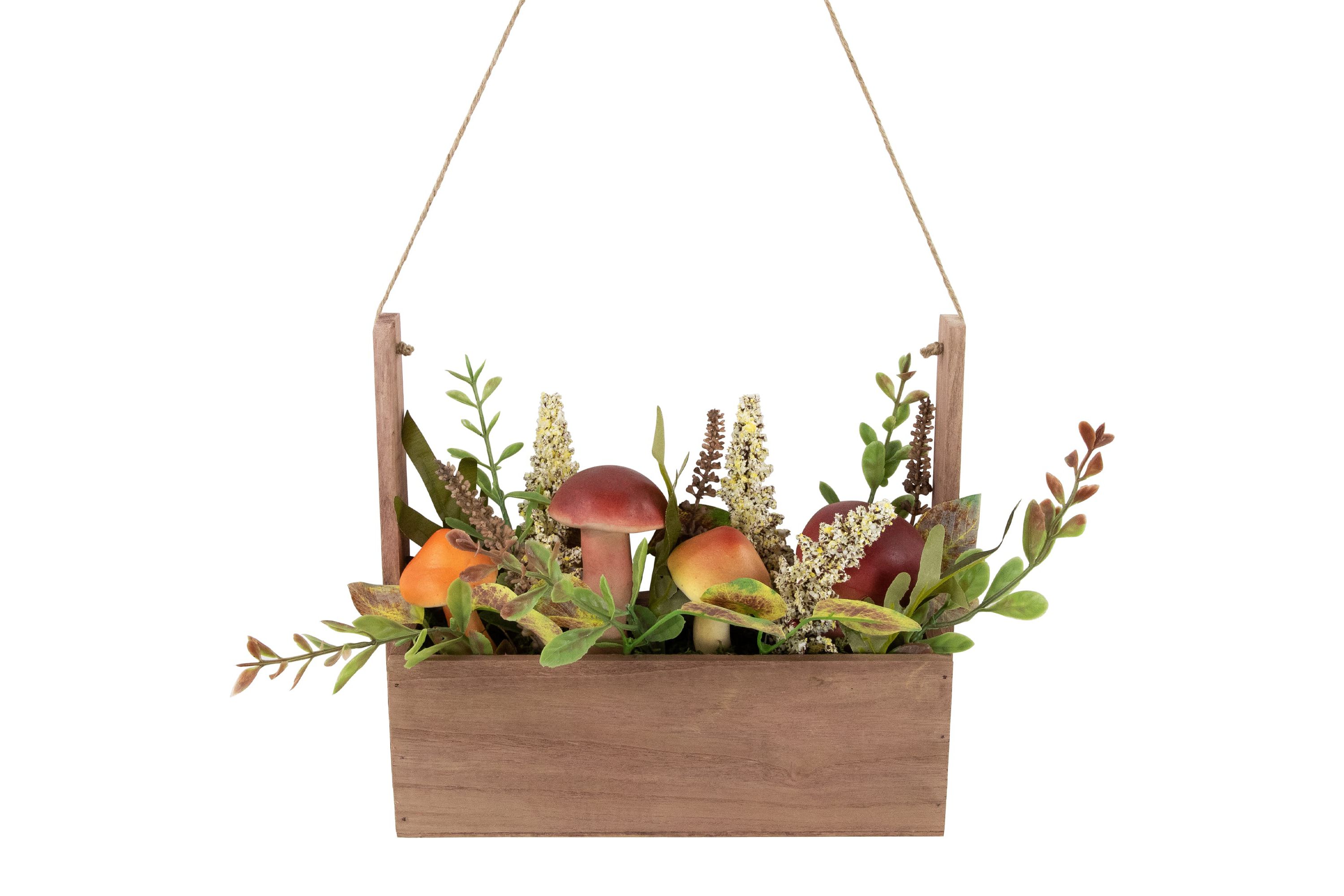 19inch Mushroom and Foliage Wooden Fall Harvest Hanging Basket