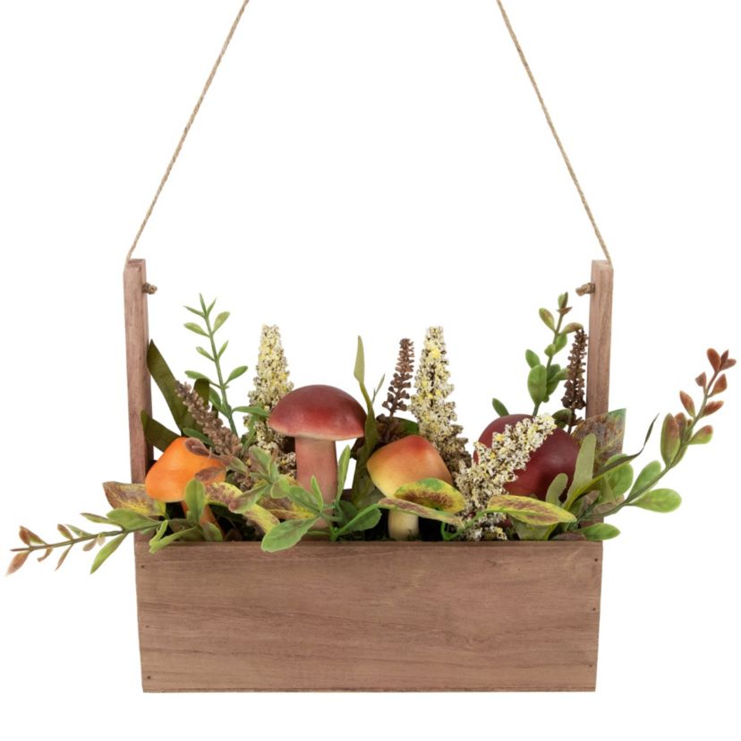 19inch Mushroom and Foliage Wooden Fall Harvest Hanging Basket