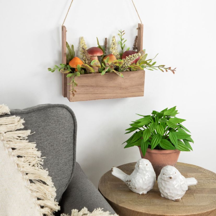 19inch Mushroom and Foliage Wooden Fall Harvest Hanging Basket