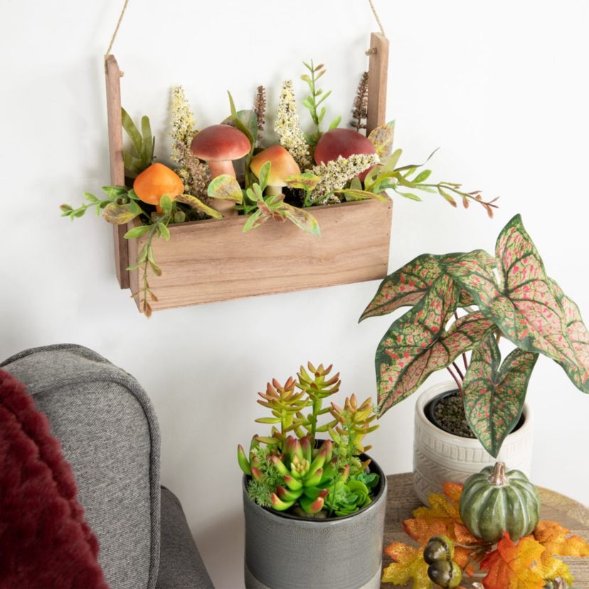19inch Mushroom and Foliage Wooden Fall Harvest Hanging Basket