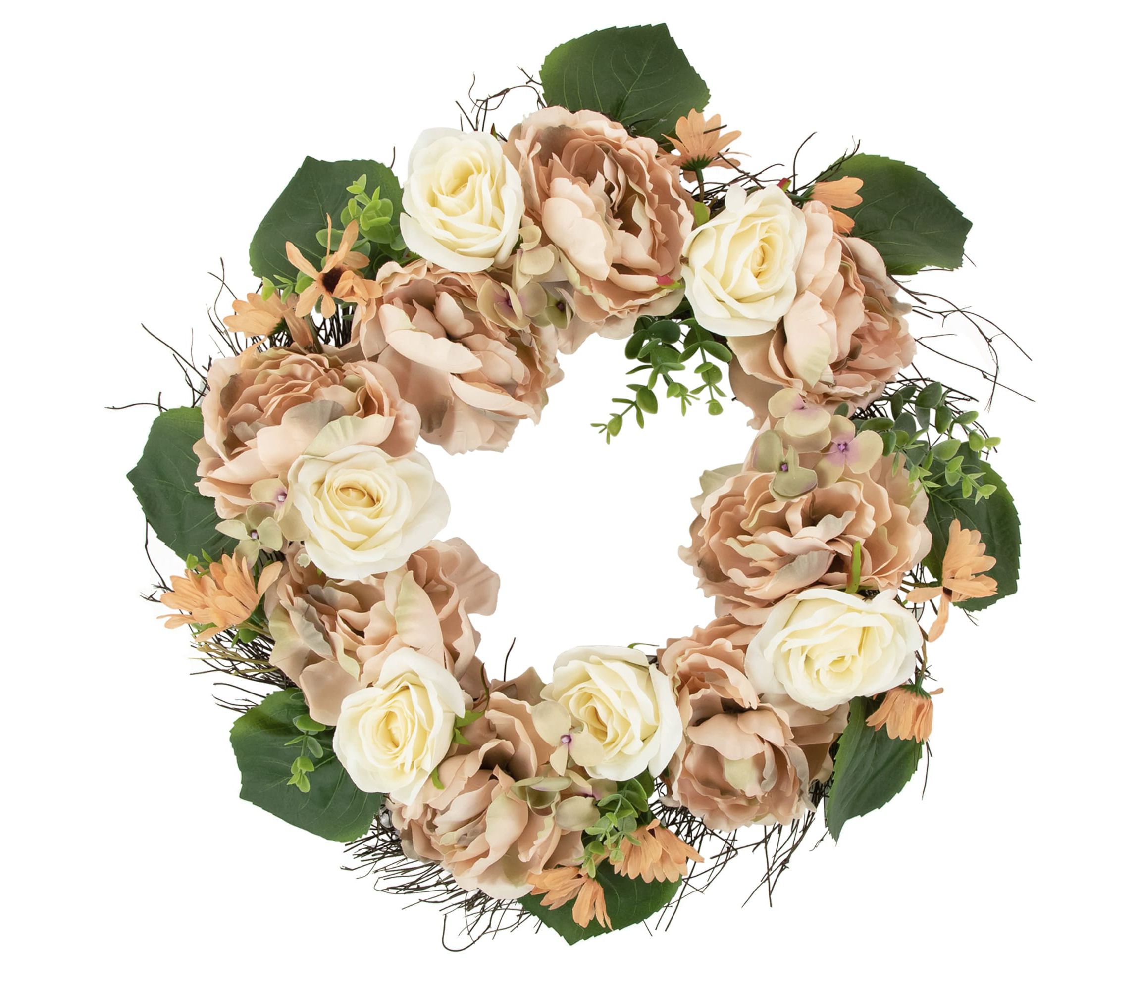 Floral Fall Harvest Artificial Wreath - 22" - Peach and White