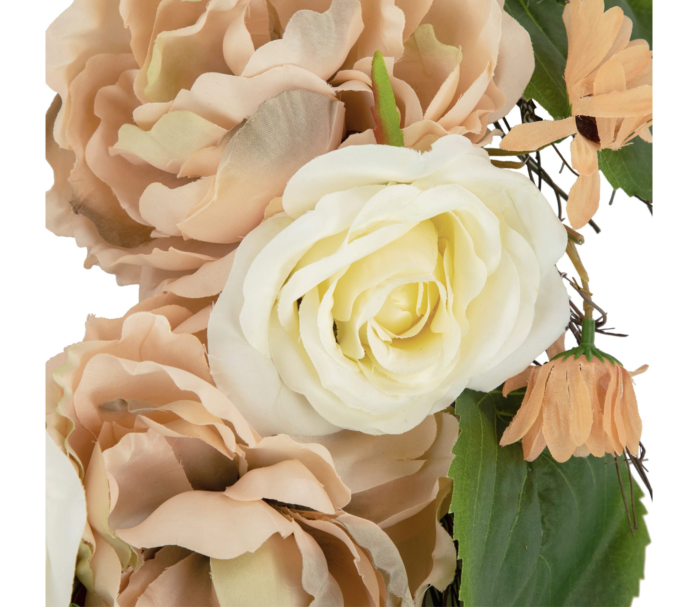 Floral Fall Harvest Artificial Wreath - 22" - Peach and White