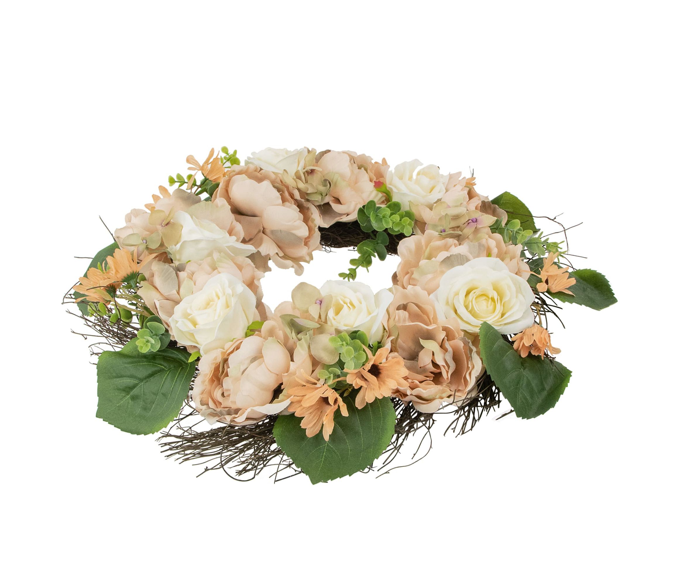 Floral Fall Harvest Artificial Wreath - 22" - Peach and White
