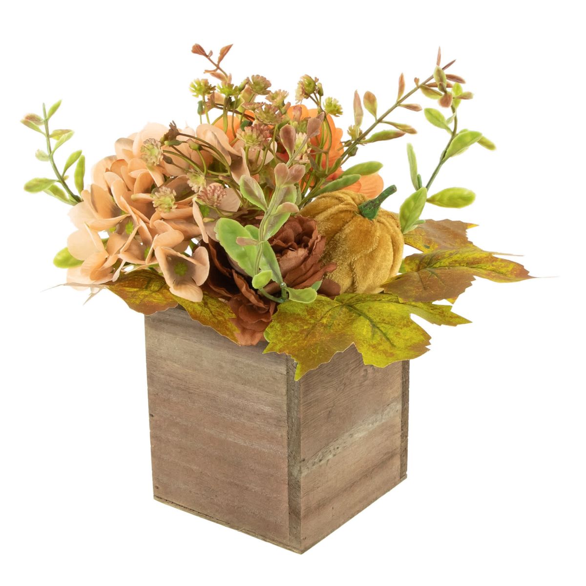 Floral and Pumpkin Wooden Box Fall Harvest Decoration - 10" x 8" - Orange and Brown