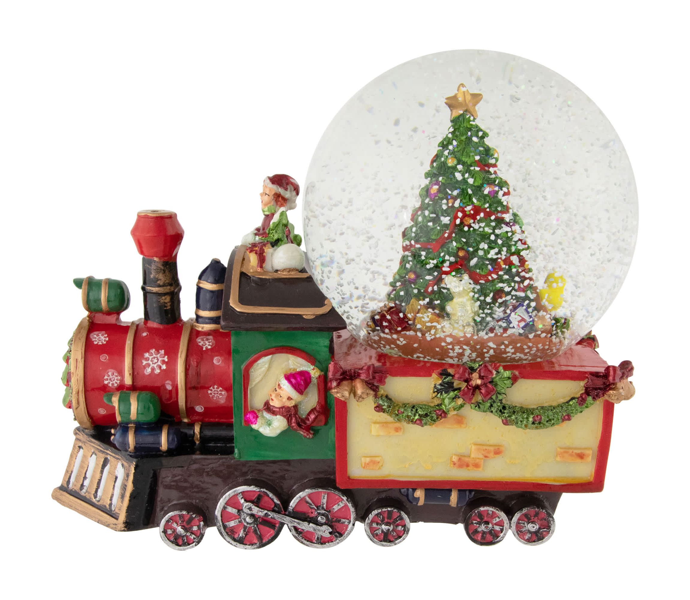 Elf Train Musical Christmas Snow Globe - 8"
