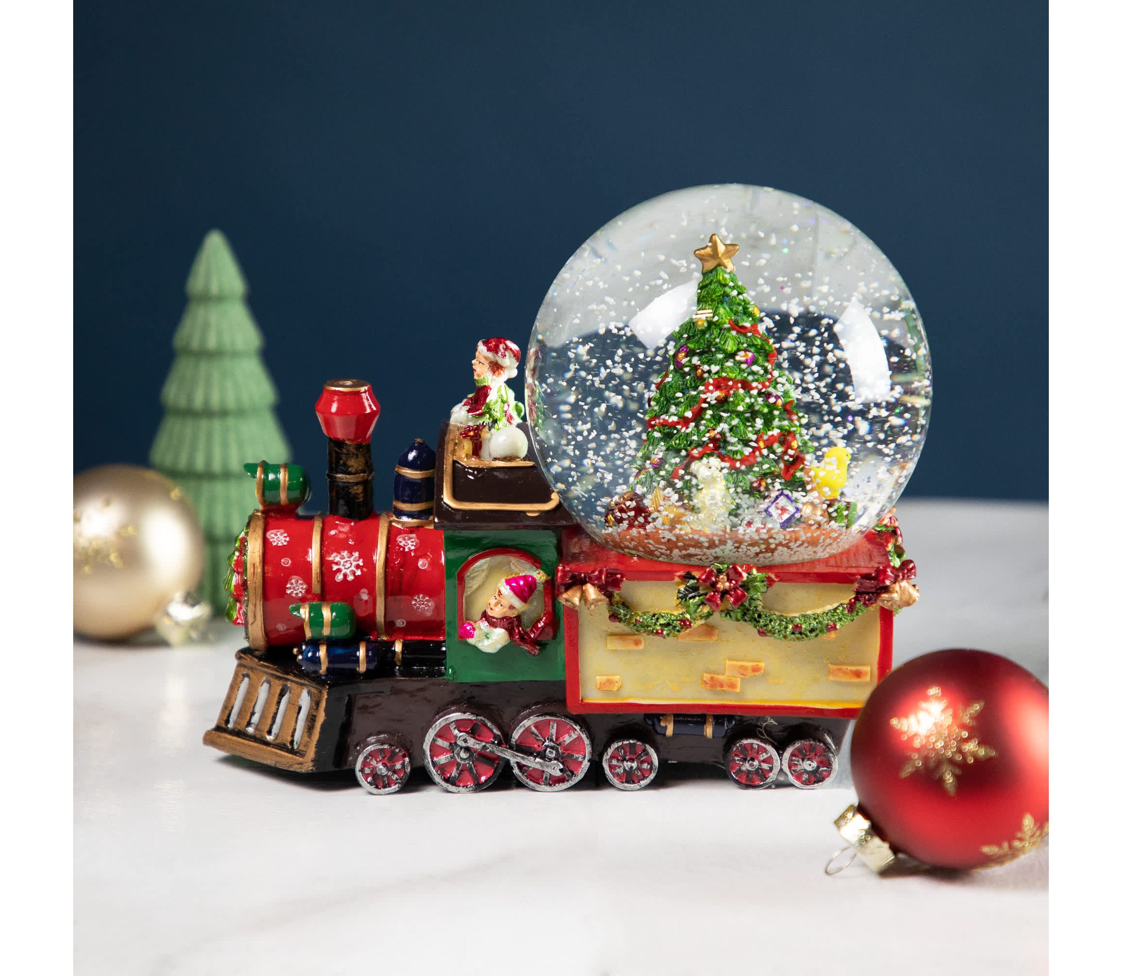 Elf Train Musical Christmas Snow Globe - 8"