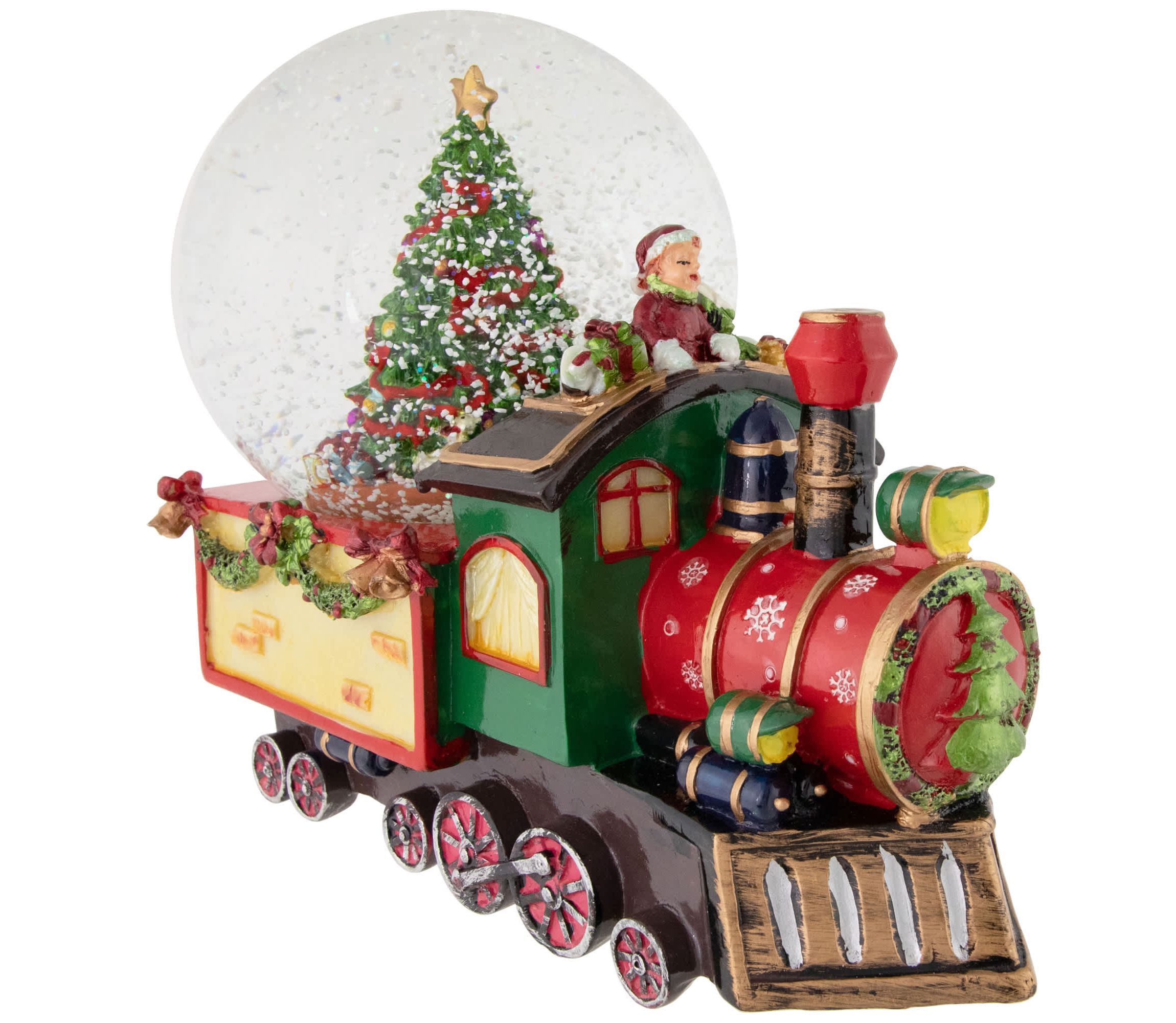 Elf Train Musical Christmas Snow Globe - 8"