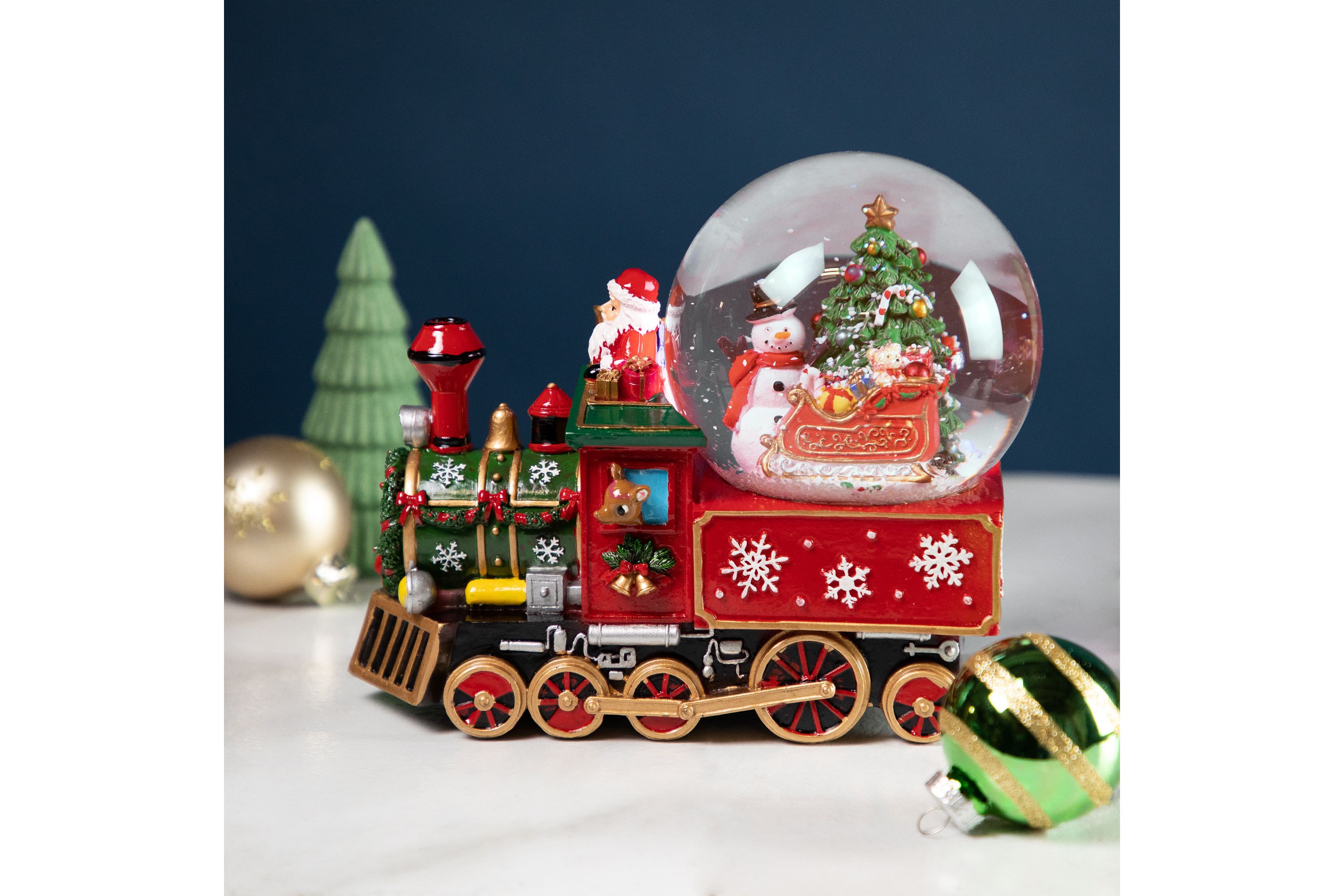 8.25" Santa Driving the Christmas Train Musical Snow Globe