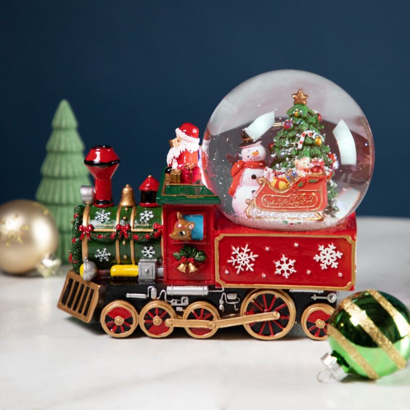 8.25" Santa Driving the Christmas Train Musical Snow Globe