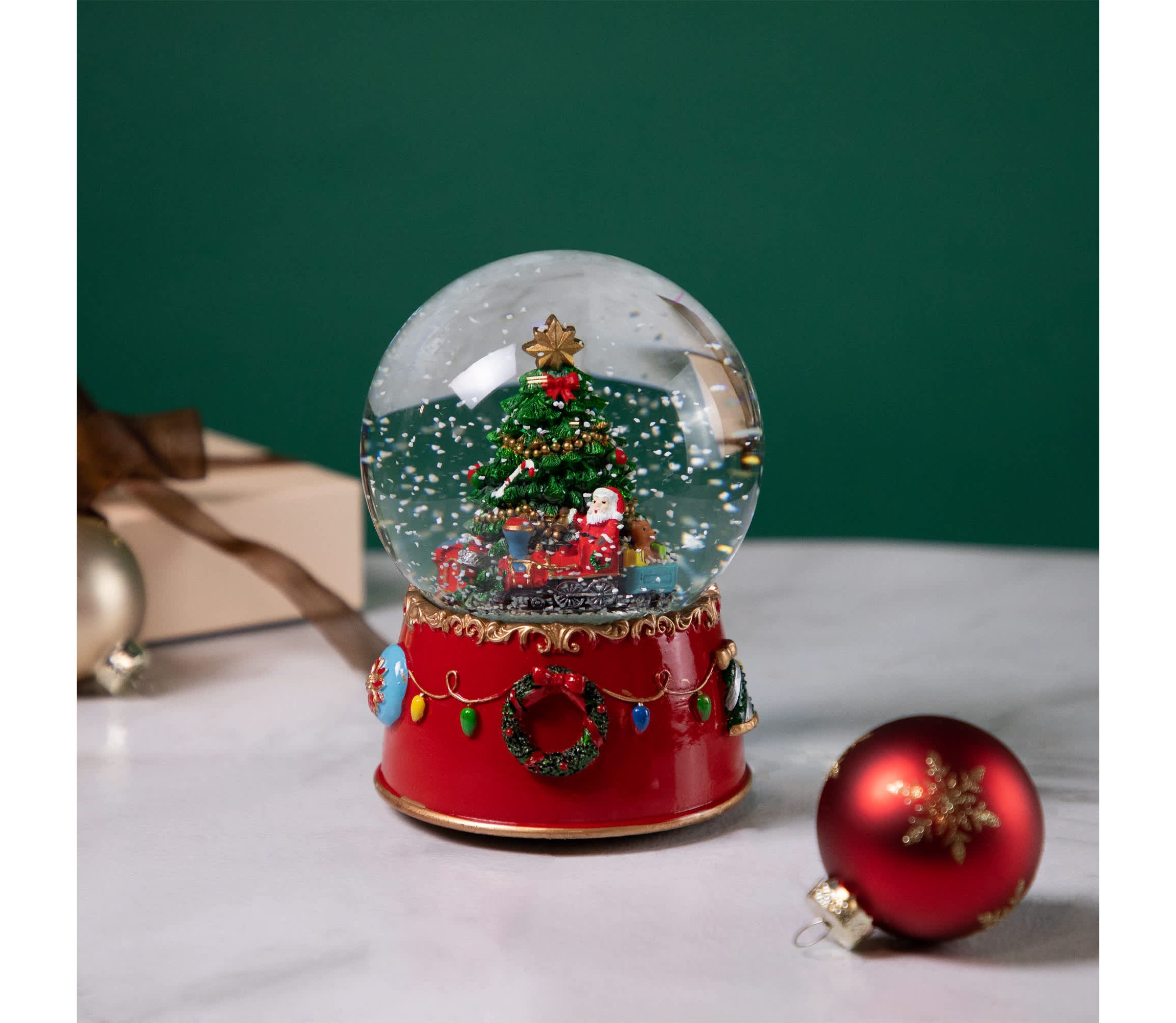 Train and Christmas Tree Village Musical Snow Globe - 8"