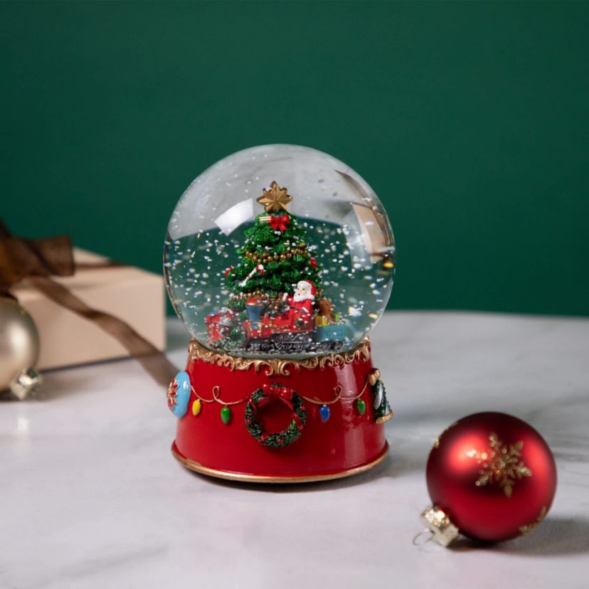 Train and Christmas Tree Village Musical Snow Globe - 8"