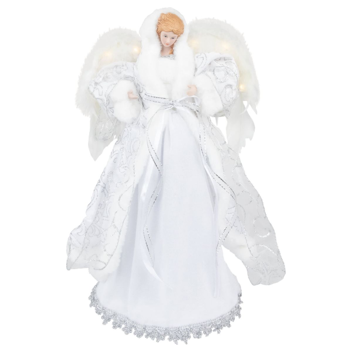 14inch White Angel with Lighted Wings Christmas Tree Topper