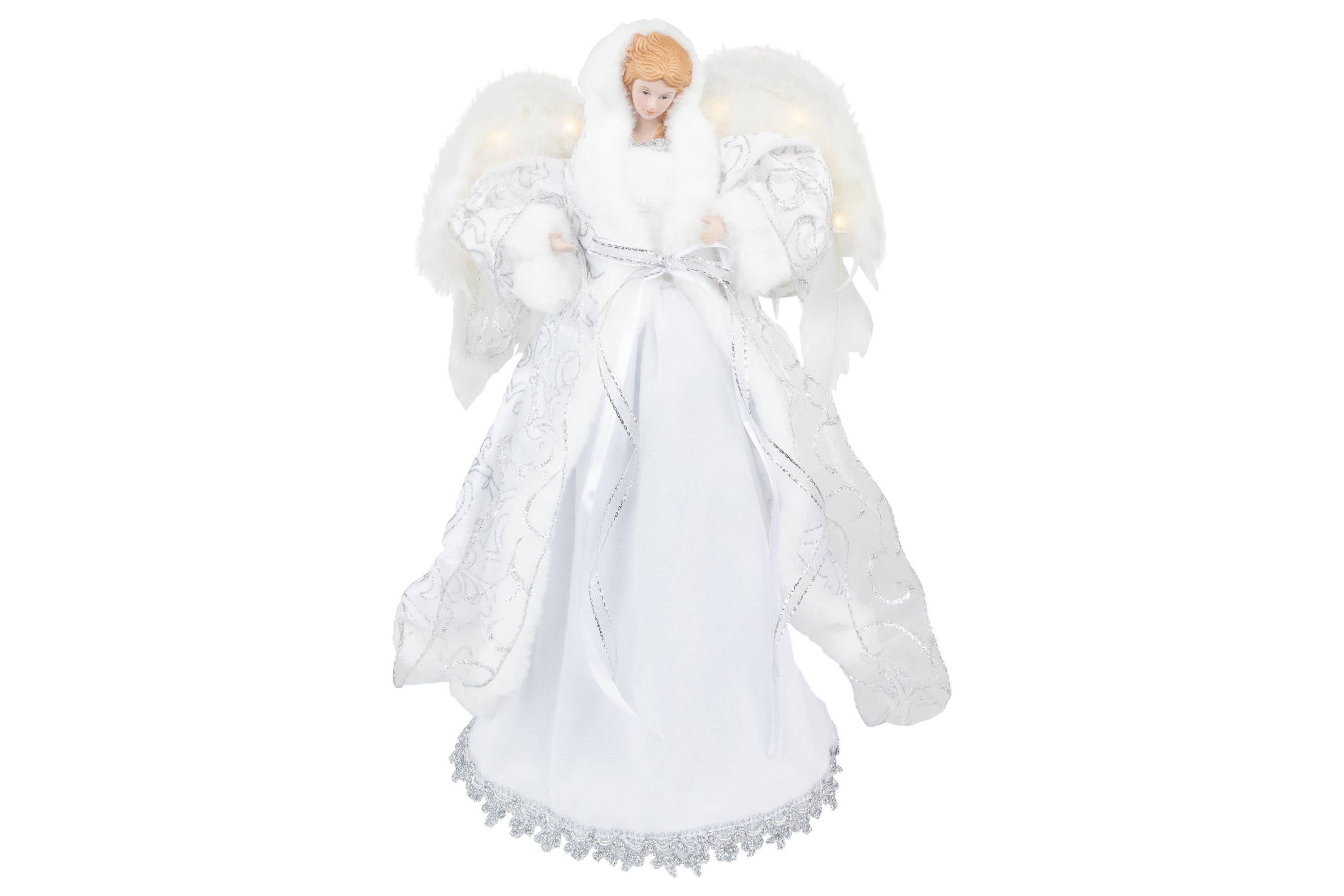 14inch White Angel with Lighted Wings Christmas Tree Topper